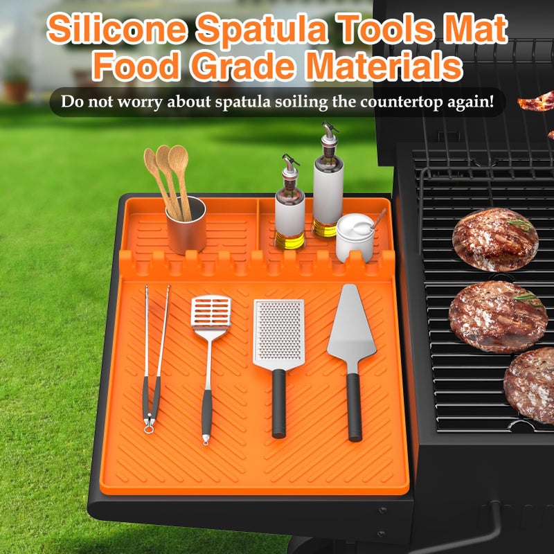 SARTNP Silicone Griddle Tools Mat for Blackstone, Griddle Accessories Side Shelf Mat Grill Pad for Outdoor Grill Kitchen Counter Spatula Silicone Mat with Drip Pad (Orange) - Image 2